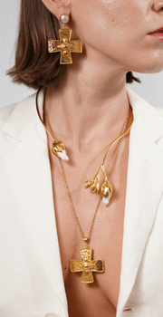 Golden Hammered Cross Earrings - Aquadan.co